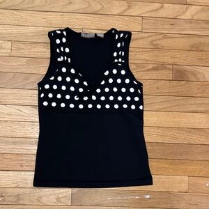 Kenar Black Tank Top with White Polka Dots